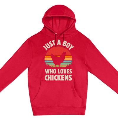 Chicken Just A Boy Who Loves Retro Farm Animal Farmer Sunset Premium Pullover Hoodie