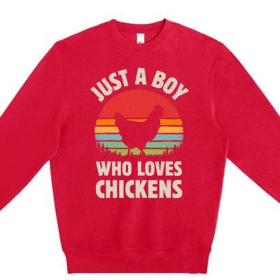 Chicken Just A Boy Who Loves Retro Farm Animal Farmer Sunset Premium Crewneck Sweatshirt