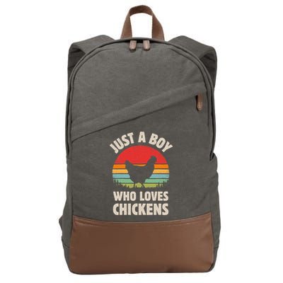Chicken Just A Boy Who Loves Retro Farm Animal Farmer Sunset Cotton Canvas Backpack