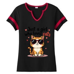 Cats Just A Girl Who Loves Cats Ladies Halftime Notch Neck Tee