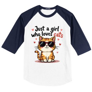 Cats Just A Girl Who Loves Cats Baseball Sleeve Shirt