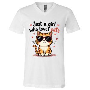 Cats Just A Girl Who Loves Cats V-Neck T-Shirt