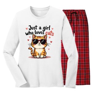 Cats Just A Girl Who Loves Cats Women's Long Sleeve Flannel Pajama Set 