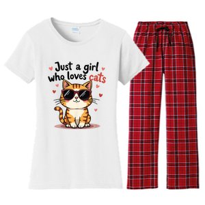 Cats Just A Girl Who Loves Cats Women's Flannel Pajama Set