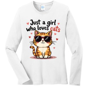 Cats Just A Girl Who Loves Cats Ladies Long Sleeve Shirt