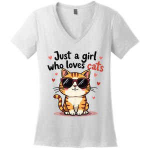 Cats Just A Girl Who Loves Cats Women's V-Neck T-Shirt