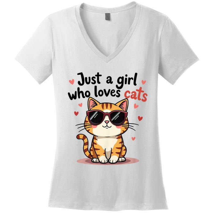 Cats Just A Girl Who Loves Cats Women's V-Neck T-Shirt