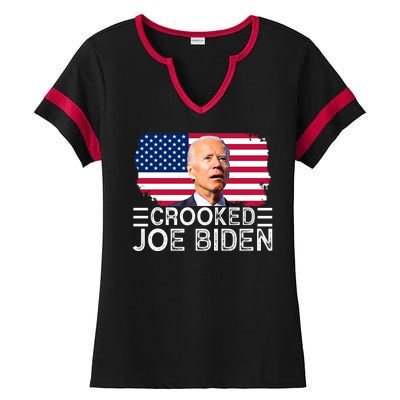 Crooked Joe Biden Flag Pro Trump 2024 Ladies Halftime Notch Neck Tee