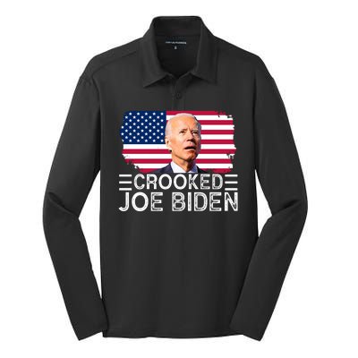 Crooked Joe Biden Flag Pro Trump 2024 Silk Touch Performance Long Sleeve Polo