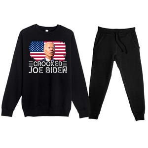 Crooked Joe Biden Flag Pro Trump 2024 Premium Crewneck Sweatsuit Set