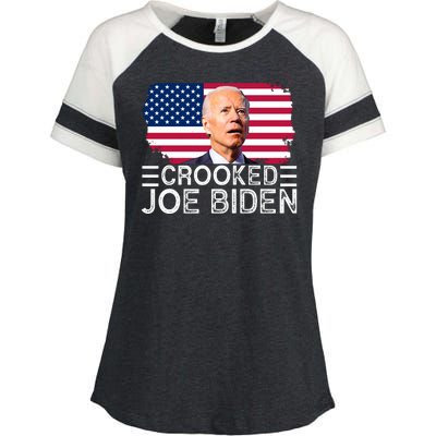 Crooked Joe Biden Flag Pro Trump 2024 Enza Ladies Jersey Colorblock Tee