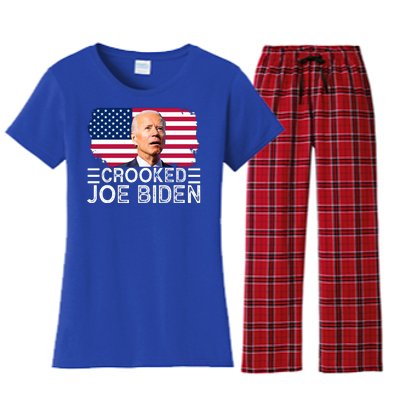 Crooked Joe Biden Flag Pro Trump 2024 Women's Flannel Pajama Set