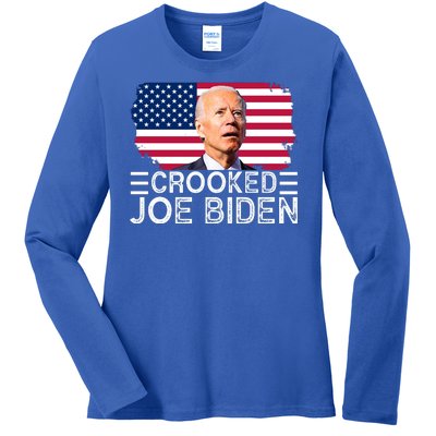 Crooked Joe Biden Flag Pro Trump 2024 Ladies Long Sleeve Shirt