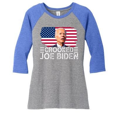 Crooked Joe Biden Flag Pro Trump 2024 Women's Tri-Blend 3/4-Sleeve Raglan Shirt