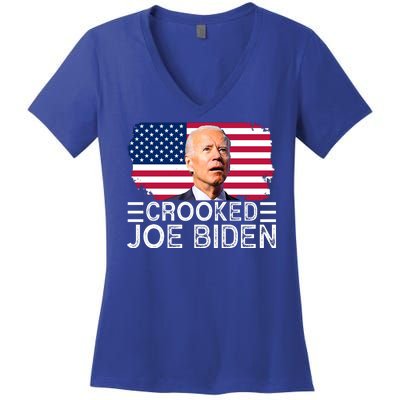 Crooked Joe Biden Flag Pro Trump 2024 Women's V-Neck T-Shirt