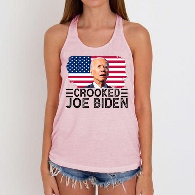 Crooked Joe Biden Flag Pro Trump 2024 Women's Knotted Racerback Tank