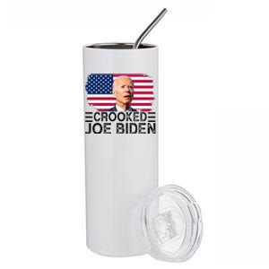 Crooked Joe Biden Flag Pro Trump 2024 Stainless Steel Tumbler