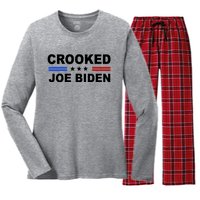 Crooked Joe Biden Trump Quote Political Women's Long Sleeve Flannel Pajama Set 