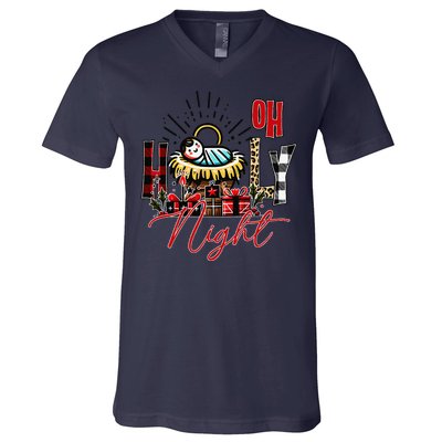 Christmas Jesus Born Holly Night V-Neck T-Shirt