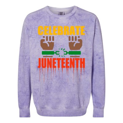 Celebrate Juneteenth Breaking Chains Slavery Freedom Funny Gift Colorblast Crewneck Sweatshirt