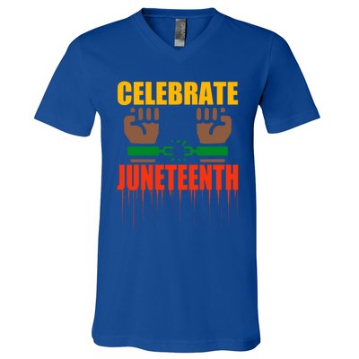 Celebrate Juneteenth Breaking Chains Slavery Freedom Funny Gift V-Neck T-Shirt