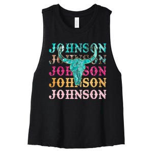 C.O.J.O Johnson Bull Skull Music Country 70s Cowboys Boot Women's Racerback Cropped Tank