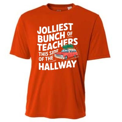 Christmas Jolliest Bunch Of Teachers This Side Of The Hallway Xmas Funny Gift Cooling Performance Crew T-Shirt