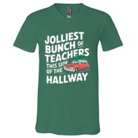 Christmas Jolliest Bunch Of Teachers This Side Of The Hallway Xmas Funny Gift V-Neck T-Shirt