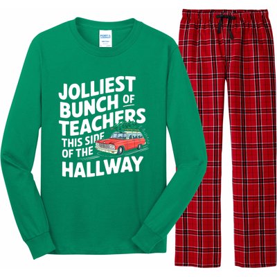 Christmas Jolliest Bunch Of Teachers This Side Of The Hallway Xmas Funny Gift Long Sleeve Pajama Set