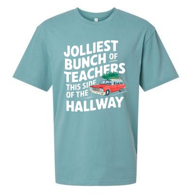 Christmas Jolliest Bunch Of Teachers This Side Of The Hallway Xmas Funny Gift Sueded Cloud Jersey T-Shirt