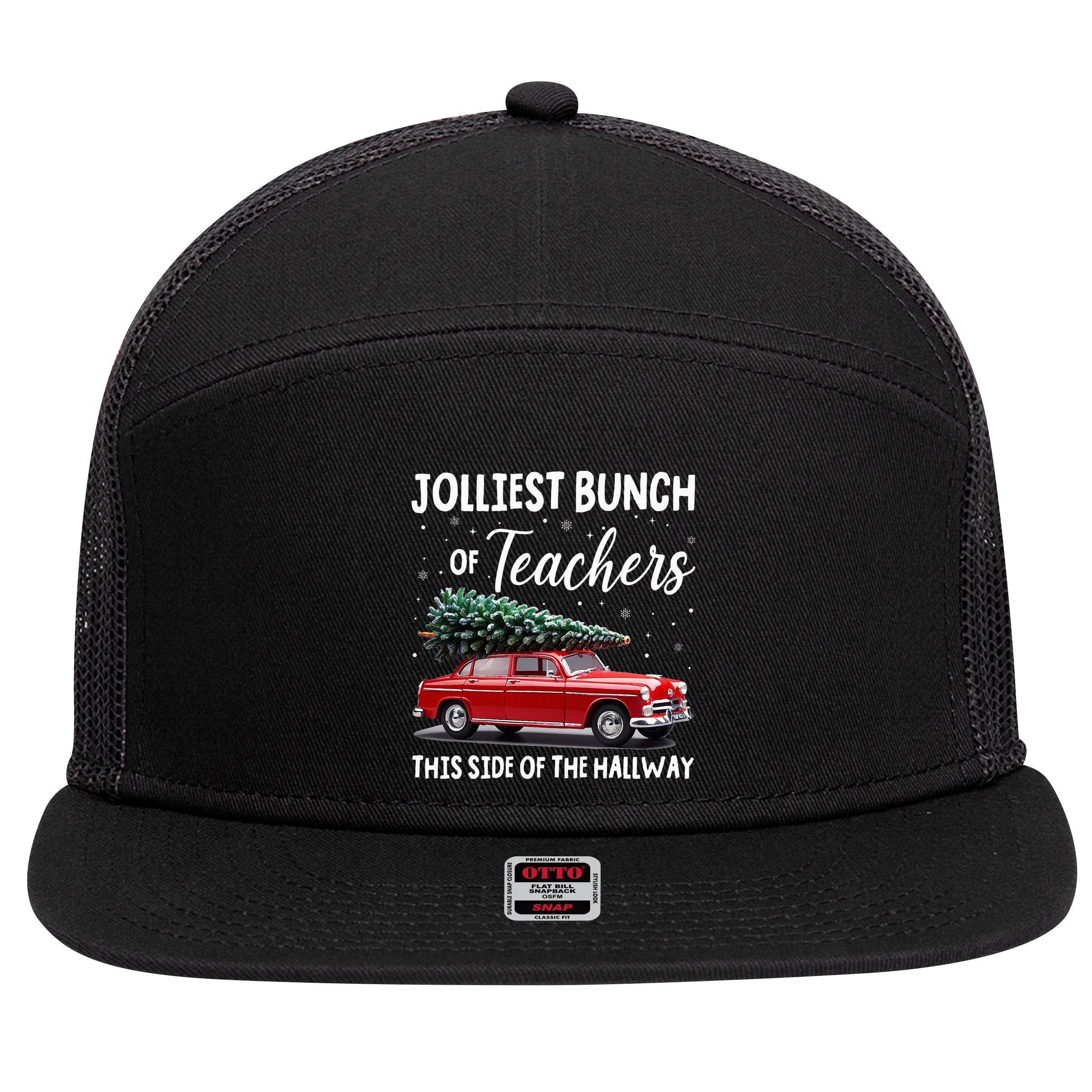 Christmas Jolliest Bunch Of Teachers This Side Of The Hallway 7 Panel Mesh Trucker Snapback Hat