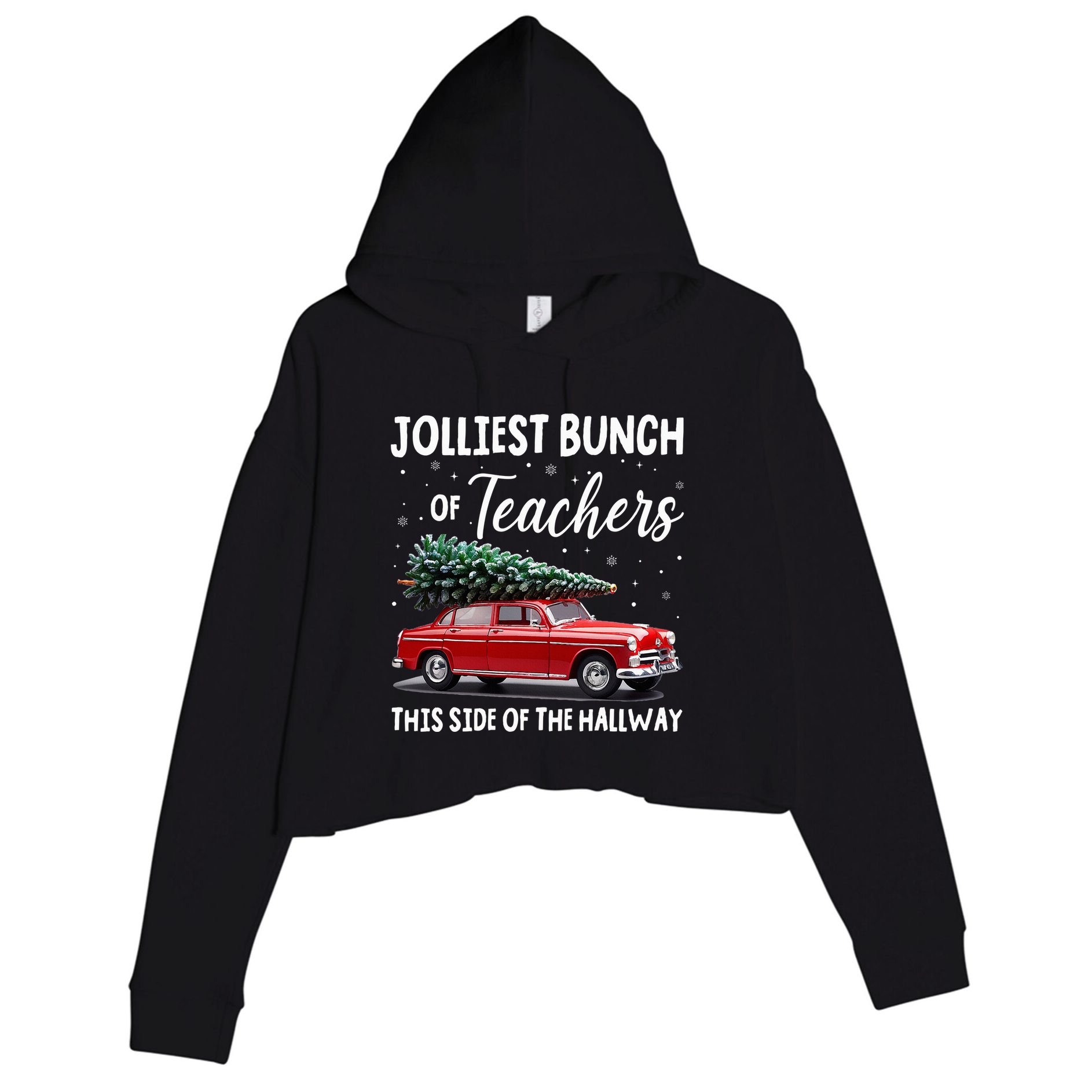 Christmas Jolliest Bunch Of Teachers This Side Of The Hallway Crop Fleece Hoodie