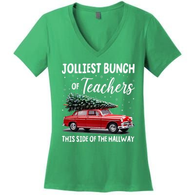 Christmas Jolliest Bunch Of Teachers This Side Of The Hallway Women's V-Neck T-Shirt