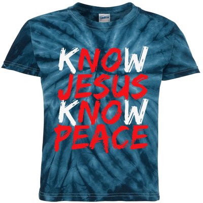 Christian Jesus Bible Verse Scripture Know Jesus Know Peace Kids Tie-Dye T-Shirt