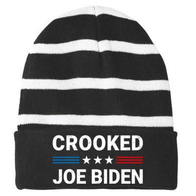 Crooked Joe Biden Trump Quote Called Joe Biden Crooked Striped Beanie with Solid Band