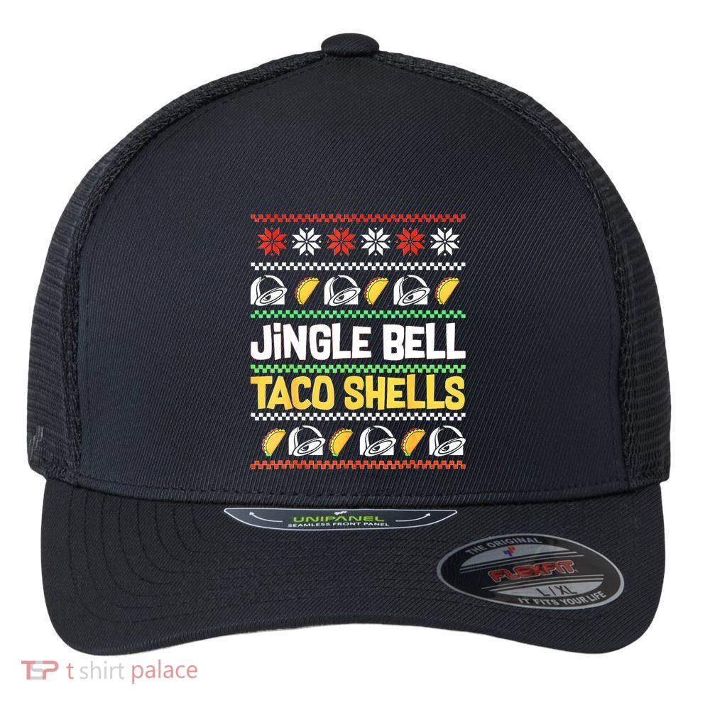 Christmas Jingle Bells Taco Shells Funny Ugly Xmas Sweater Flexfit Unipanel Trucker Cap