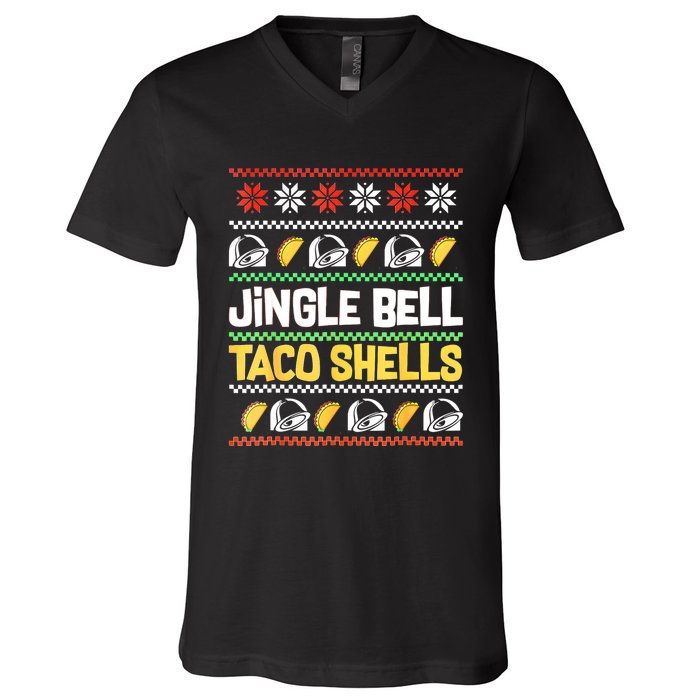 Christmas Jingle Bells Taco Shells Funny Ugly Xmas Sweater V-Neck T-Shirt