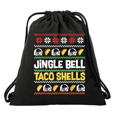 Christmas Jingle Bells Taco Shells Funny Ugly Xmas Sweater Drawstring Bag