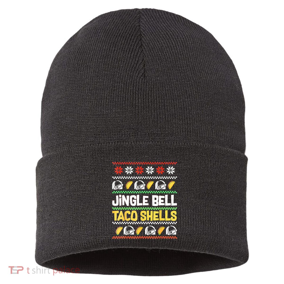Christmas Jingle Bells Taco Shells Funny Ugly Xmas Sweater Sustainable Knit Beanie