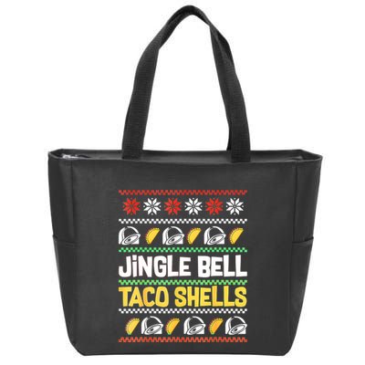 Christmas Jingle Bells Taco Shells Funny Ugly Xmas Sweater Zip Tote Bag