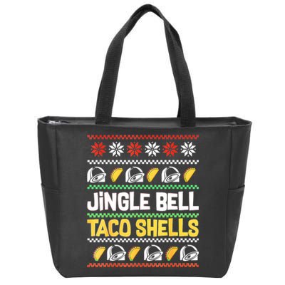 Christmas Jingle Bells Taco Shells Funny Ugly Xmas Sweater Zip Tote Bag