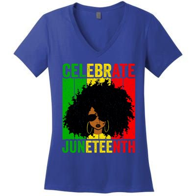 Celebrate Juneteenth Blm African Freedom Independence Gift Women's V-Neck T-Shirt