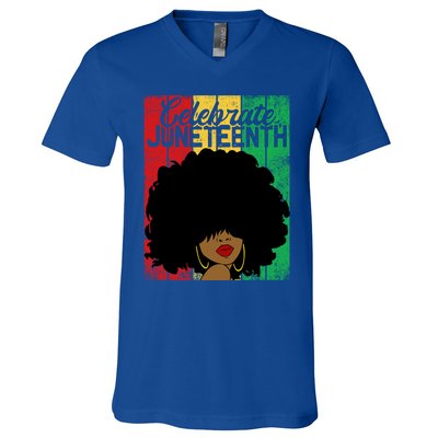 Celebrate Juneteenth Blm Melanin Black History Month Gift V-Neck T-Shirt