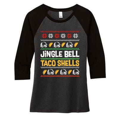 Christmas Jingle Bells Taco Shells Funny Ugly Xmas Sweater Women's Tri-Blend 3/4-Sleeve Raglan Shirt