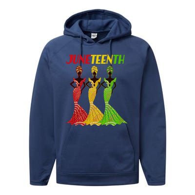 Celebrate Juneteenth Beautiful Black African American Women Attire Performance Fleece Hoodie