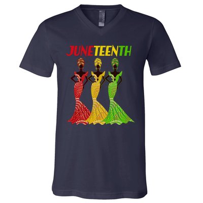 Celebrate Juneteenth Beautiful Black African American Women Attire V-Neck T-Shirt