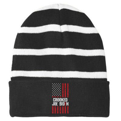 Crooked Joe Biden Trump Quote Called Joe Biden Crooked Striped Beanie with Solid Band