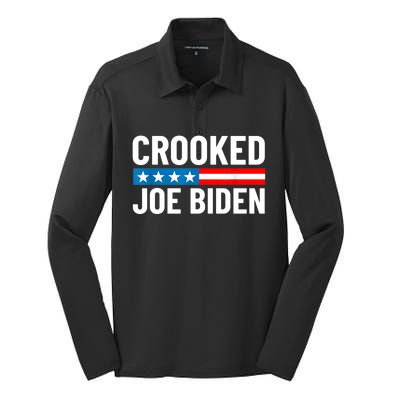 Crooked Joe Biden Confused Anti Biden Silk Touch Performance Long Sleeve Polo