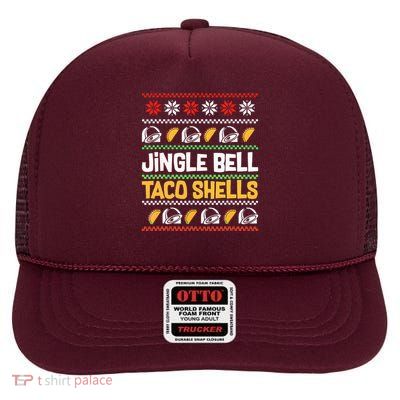Christmas Jingle Bells Taco Shells Funny Ugly Xmas Sweater High Crown Mesh Back Trucker Hat