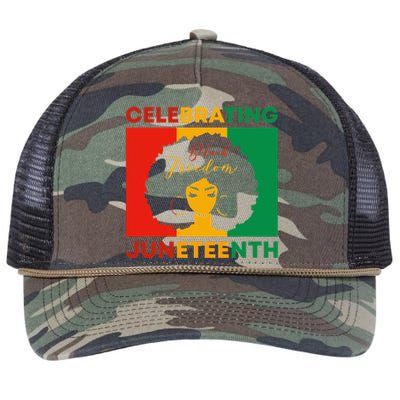 Celebrating Juneteenth Black Freedom African American  Retro Rope Trucker Hat Cap